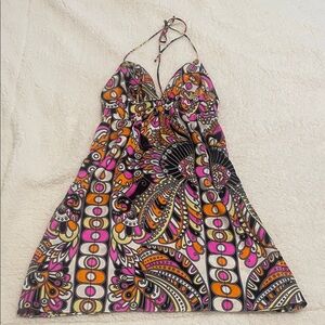 Alice + Trixie Silk Halter Mini Dress Psychedelic Print Retro Euro Summer